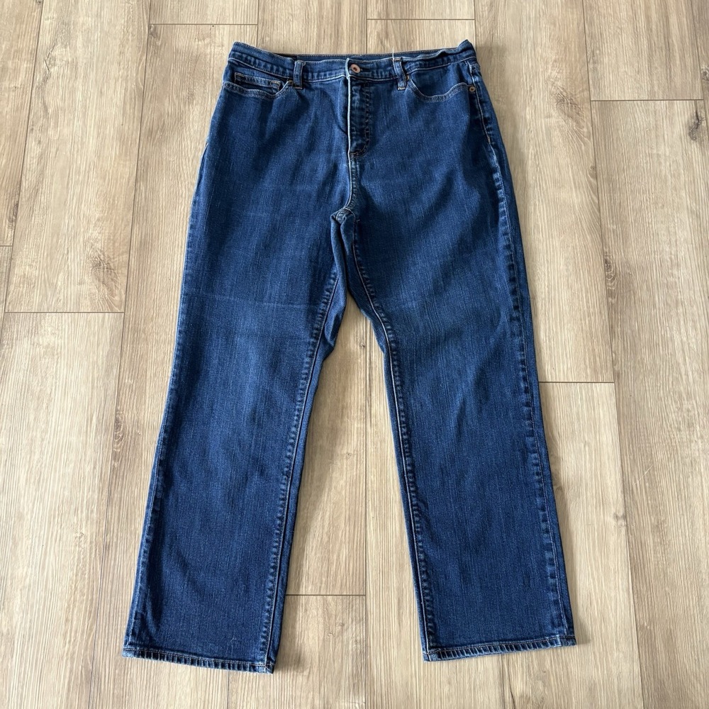 Lands End Women's 12 High‎ Rise Straight Jean 100% Cotton Blue Denim